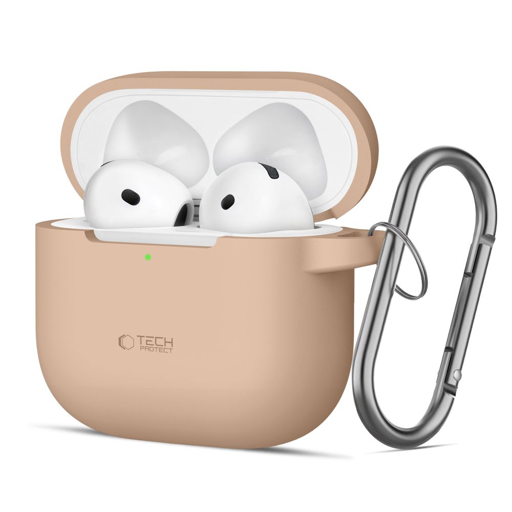 Tech-Protect Apple AirPods 4 Silikon Fodral med Karbinhake - Beige