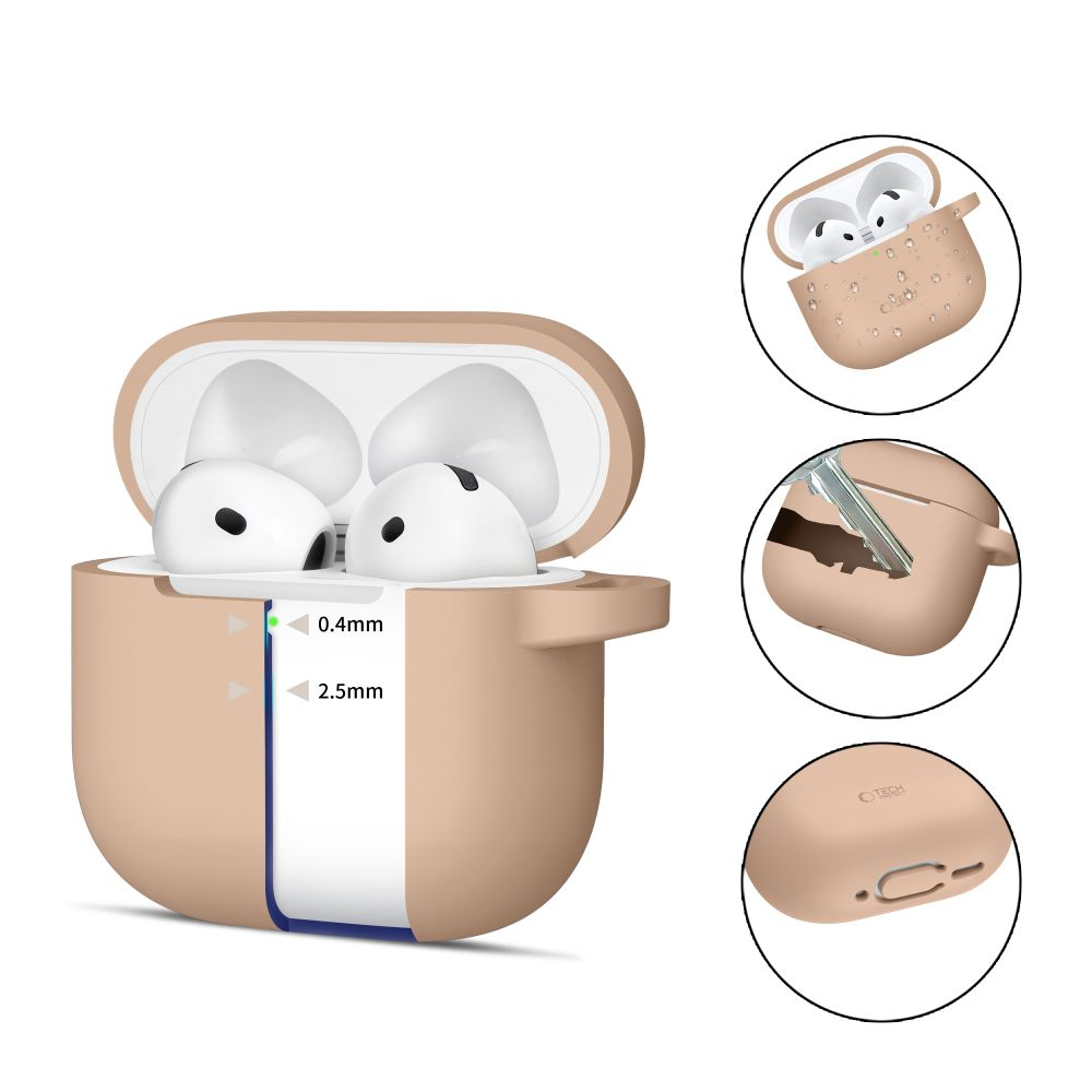 Tech-Protect Apple AirPods 4 Silikon Fodral med Karbinhake - Beige