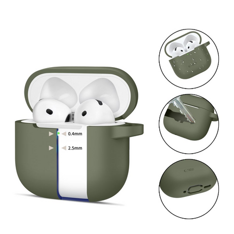 Tech-Protect Apple AirPods 4 Silikon Fodral med Karbinhake - Grön