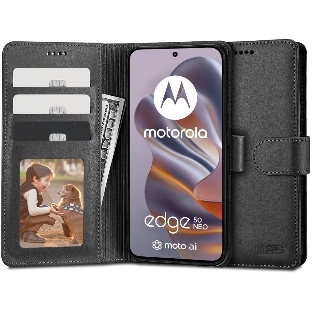 Motorola Edge 50 Neo Tech-Protect Wallet Fodral med Plånbok - Svart