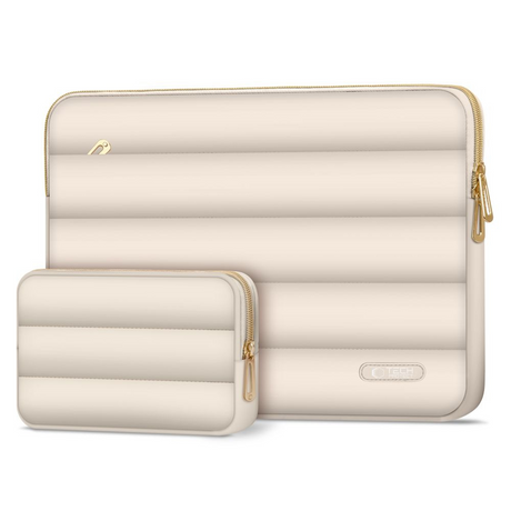 Tech-Protect Puffy MacBook / Laptop 15-16" Sleeve m. Liten Väska - Beige