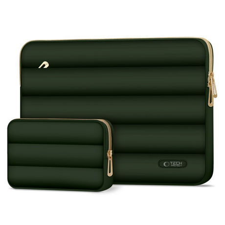 Tech-Protect Puffy MacBook / Laptop 15-16" Sleeve m. Liten Väska - Grön