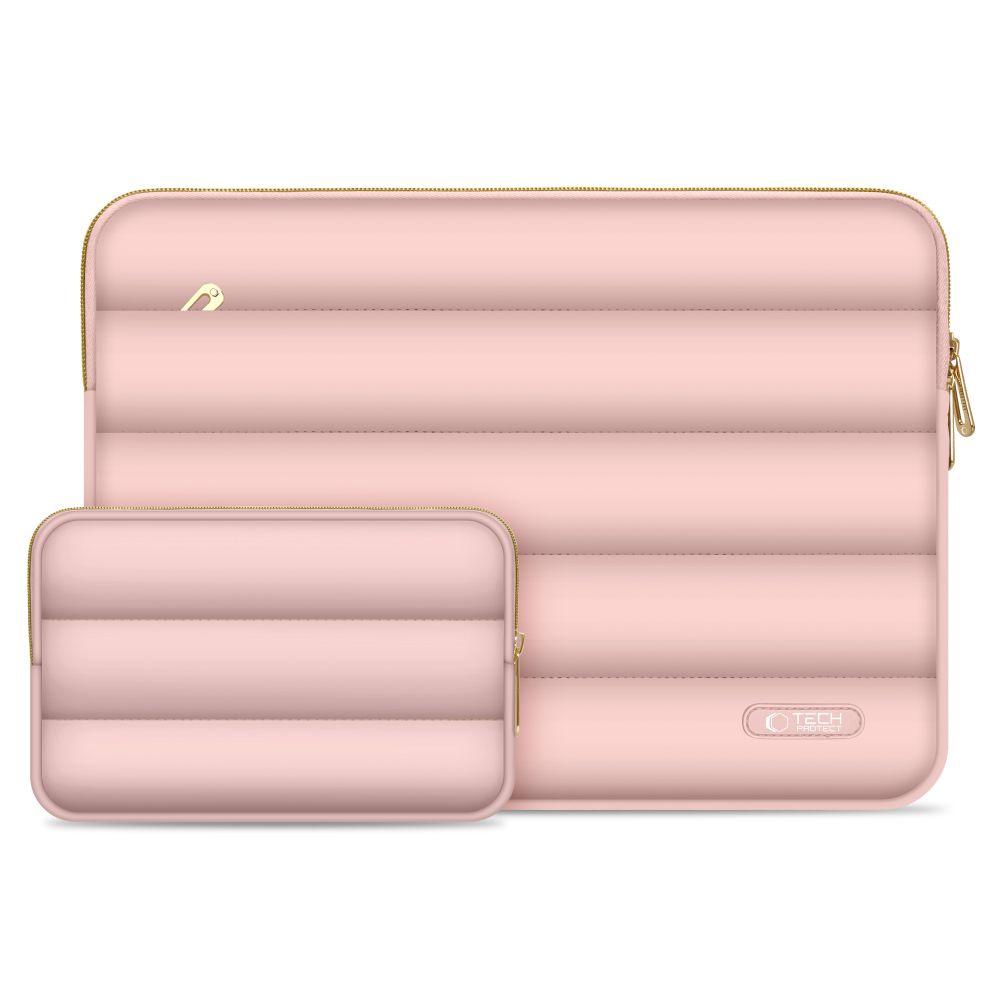 Tech-Protect Puffy MacBook / Laptop 15-16" Sleeve m. Liten Väska - Rosa