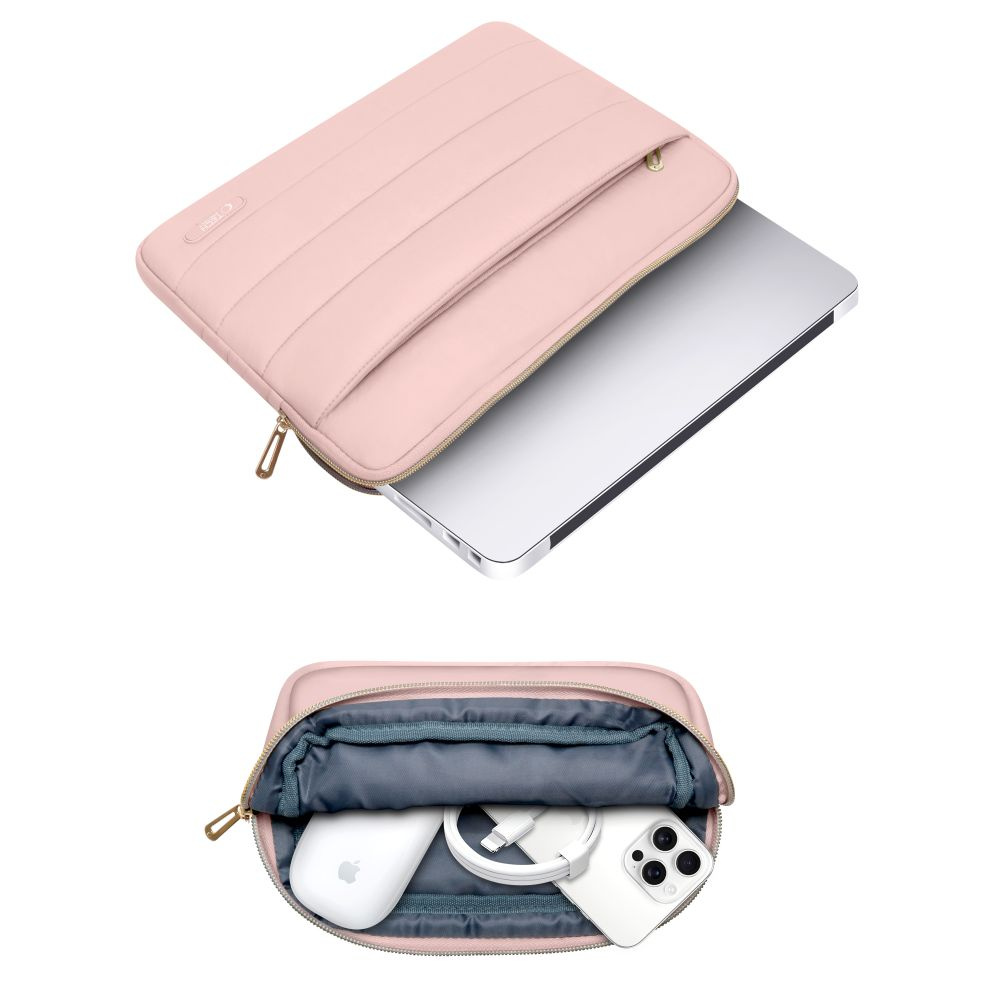 Tech-Protect Puffy MacBook / Laptop 15-16" Sleeve m. Liten Väska - Rosa