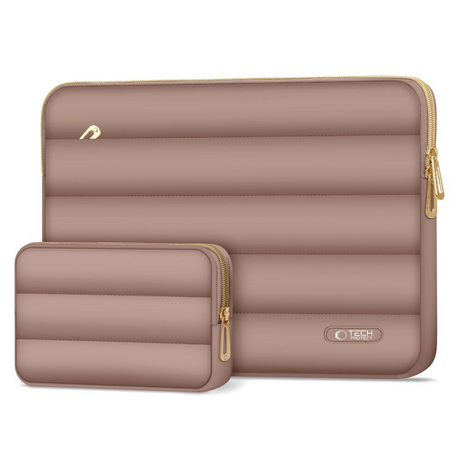 Tech-Protect Puffy MacBook / Laptop 15-16" Sleeve m. Liten Väska - Brun