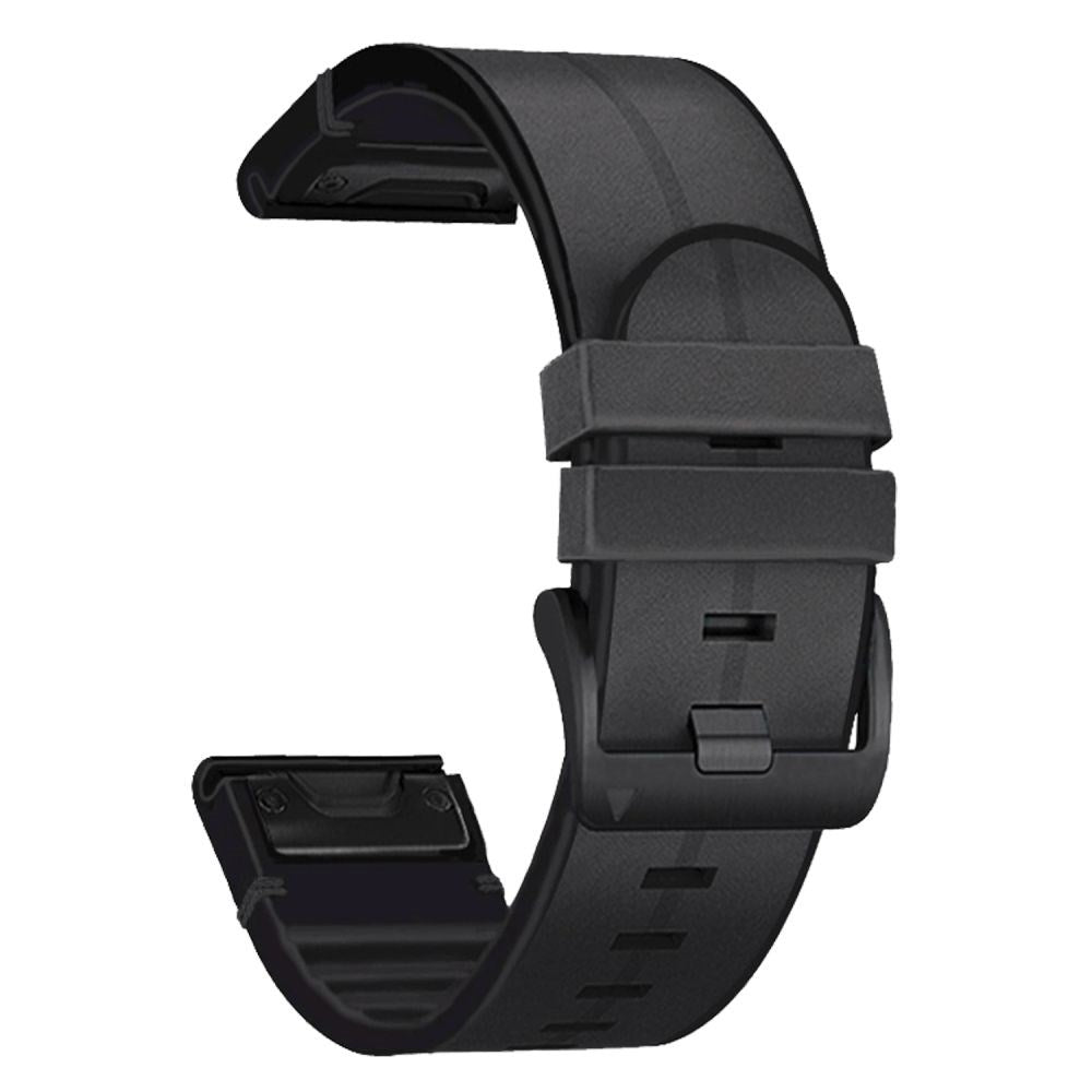 Universal Garmin 26 mm QuickFit-rem Tech-Protect Könst Läderbelagd Silikonrem - Svart