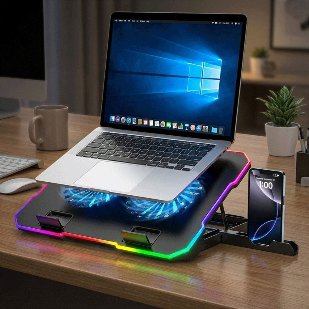 Wozinsky NitroCool Datorstativ med RGB-Belysning & Kylning - Svart