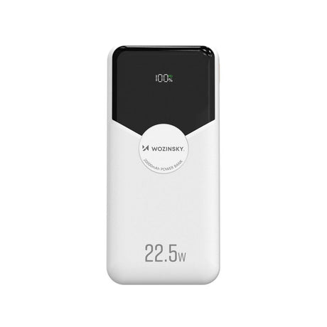Wozinsky 20 000 mAh Powerbank med Inbyggd USB-C & Lightning-Kabel - Vit