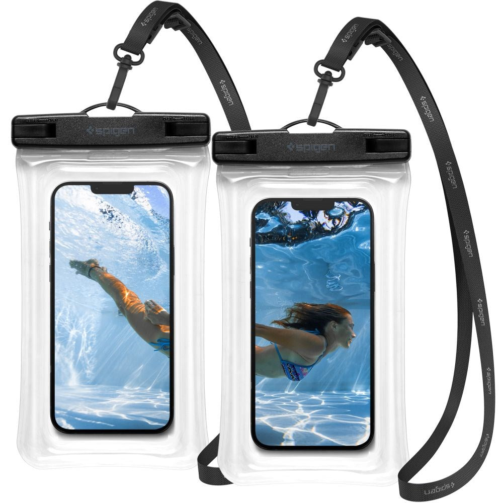 Spigen A610 Universal Waterproof Floating Pouch - 2 Pack - Svart / Transparent (Max. Telefonstorlek: 170 x 90mm)