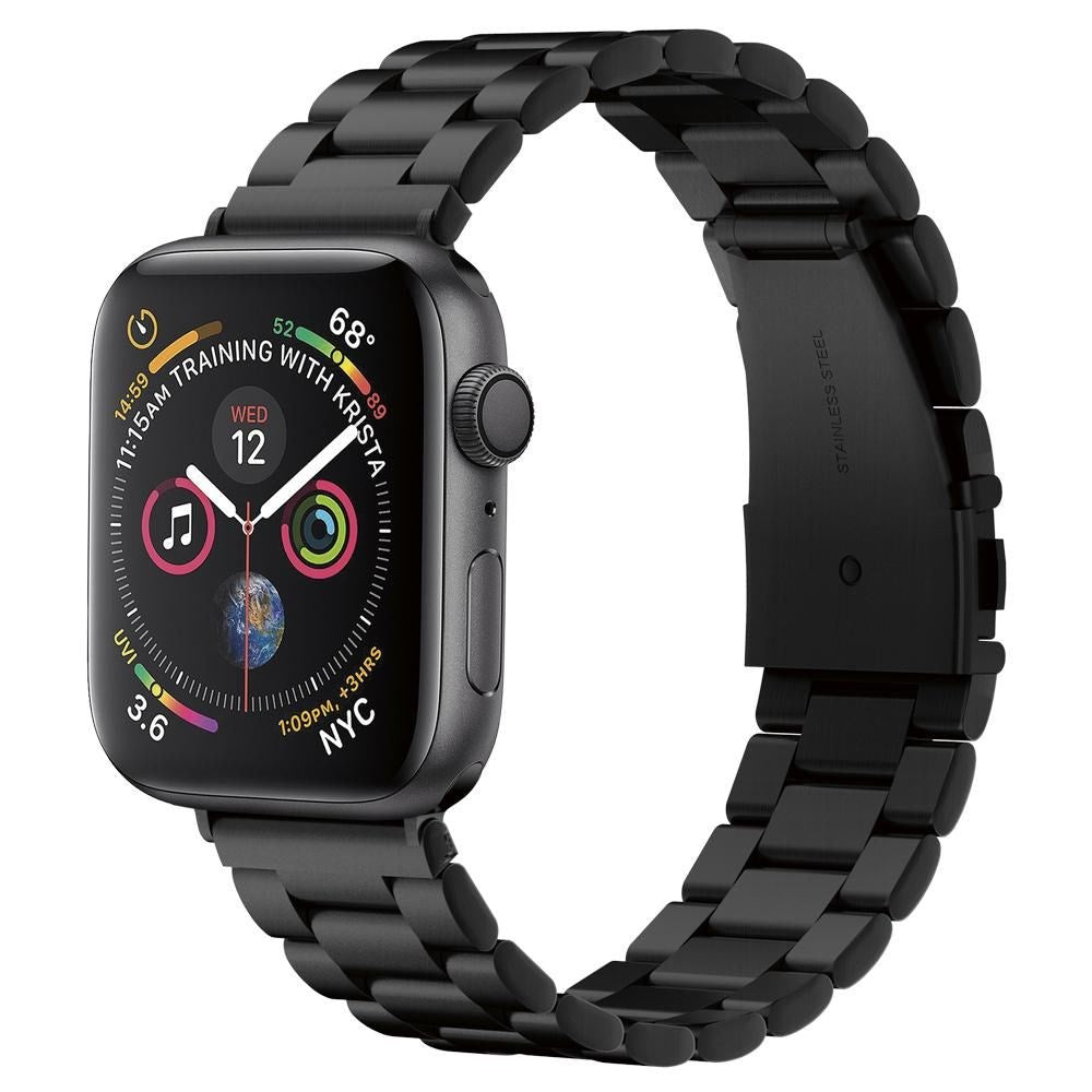 Apple Watch (42/44/SE/45/46/49mm) Spigen Modern Fit Rem Rostfritt Stål - Svart