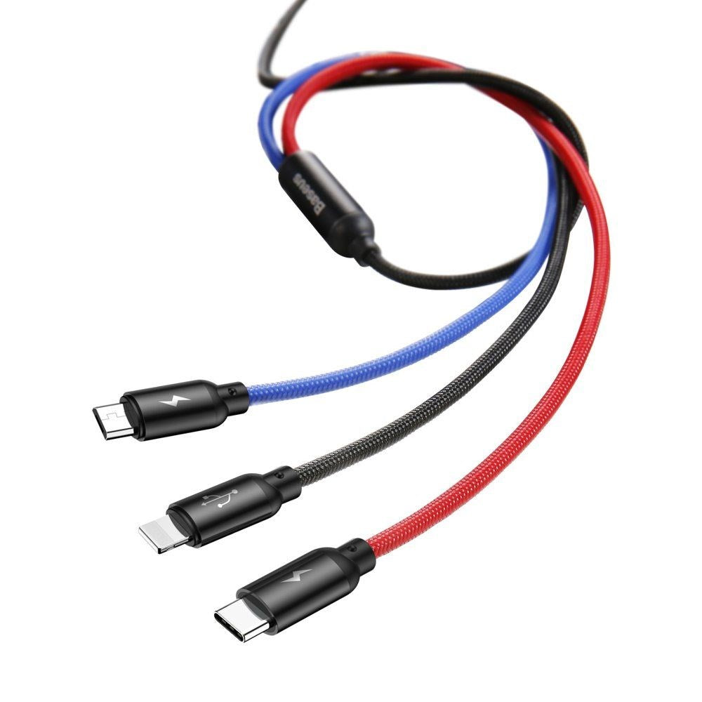 Baseus 3-i-1-kabel USB-A till blixt / USB-C / Micro-USB-120 cm-Svart