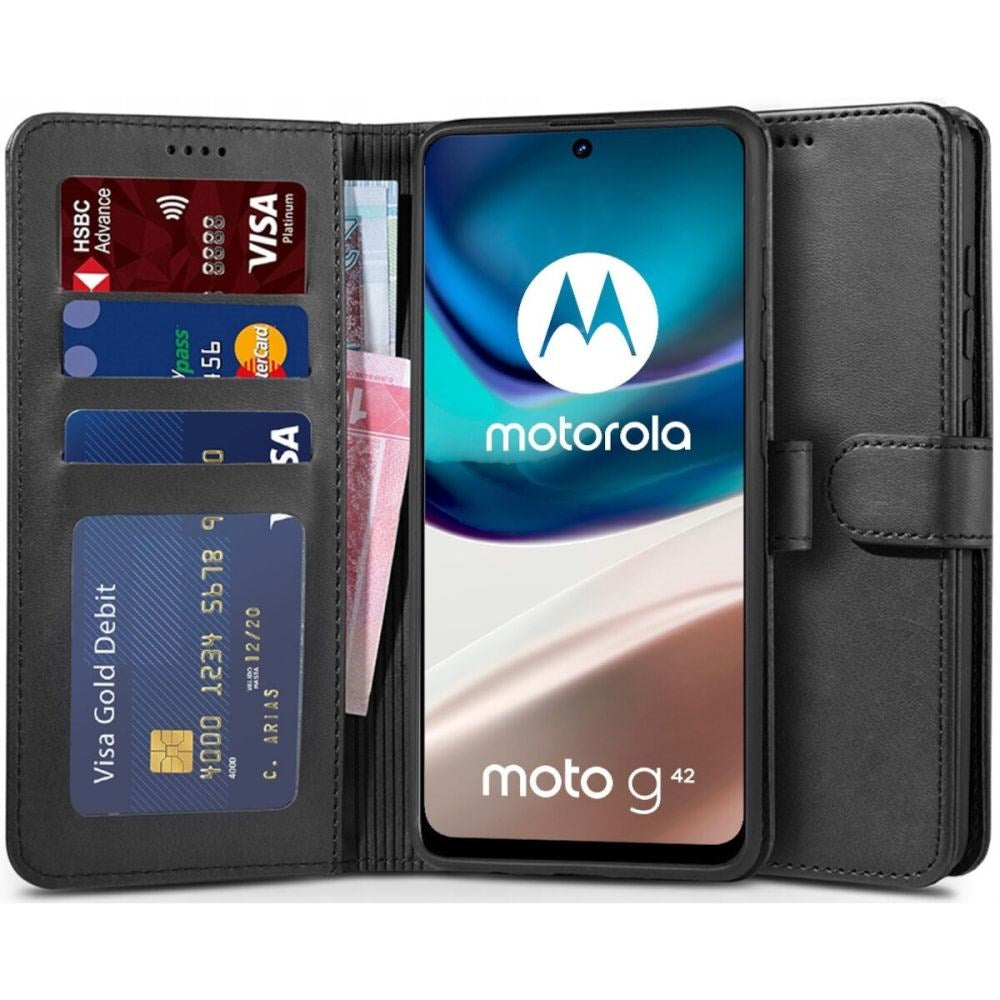 Motorola Moto G42 Tech-Protect Flip Wallet m. Plånbok - Svart