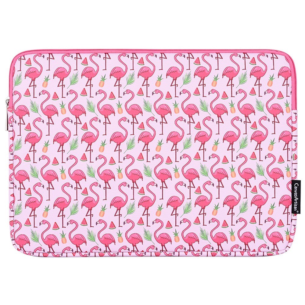 CanvasArtisan Läderväska med Flamingomotiv för Bärbar dator / Macbook 14" - (37 x 26.5 x 2 cm) - Rosa