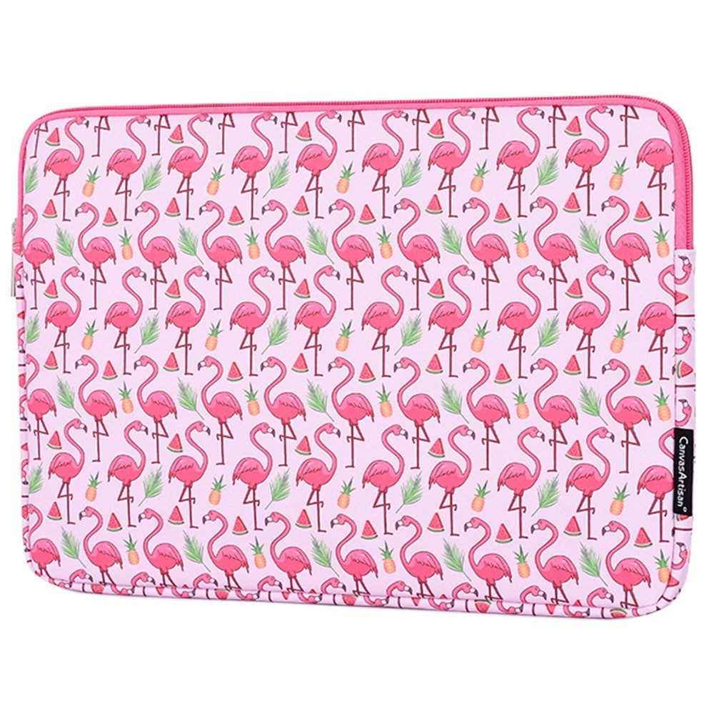 CanvasArtisan Läderväska med Flamingomotiv för Bärbar dator / Macbook 14" - (37 x 26.5 x 2 cm) - Rosa