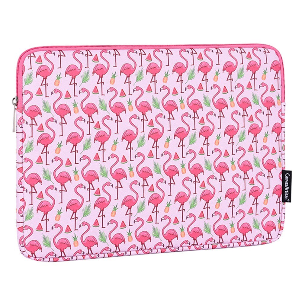 CanvasArtisan Läderväska med Flamingomotiv för Bärbar dator / Macbook 14" - (37 x 26.5 x 2 cm) - Rosa