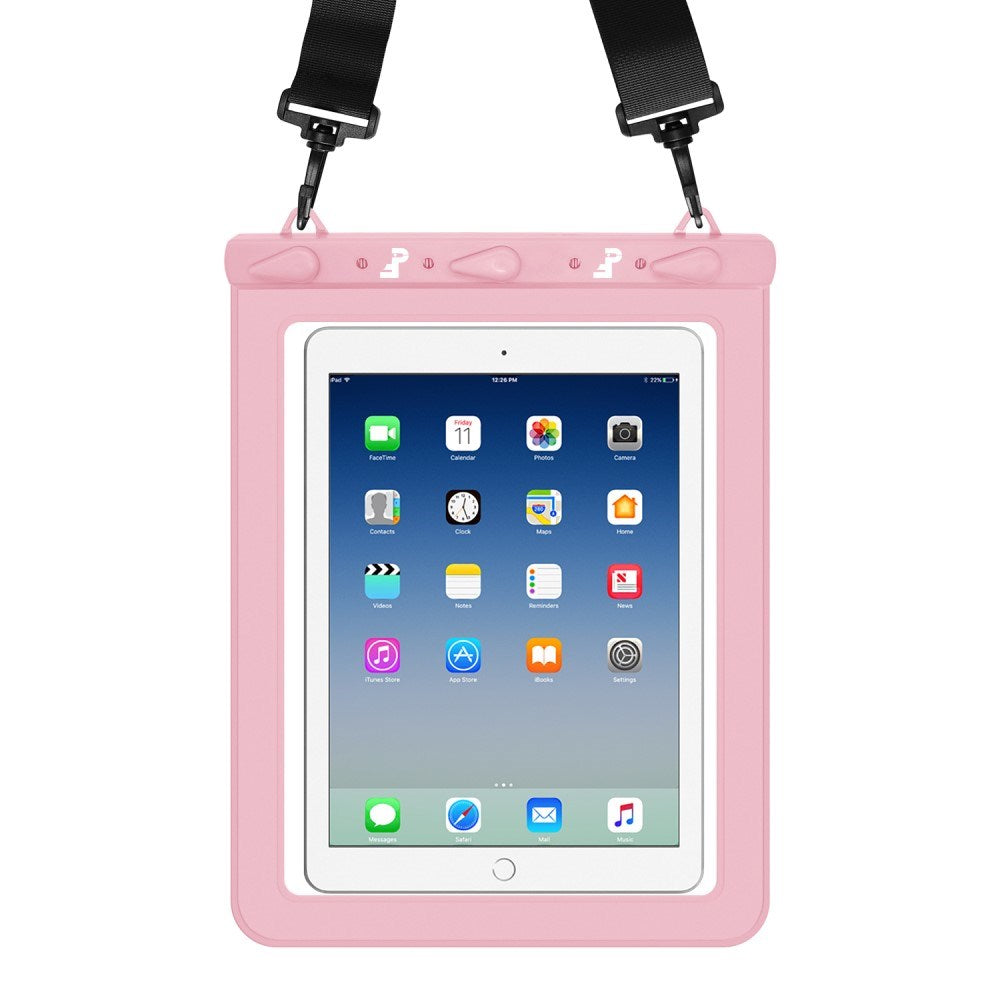 Universal Tablet 25,5x21cm Vattentätt Fodral med Axelrem - Pink / Transparent