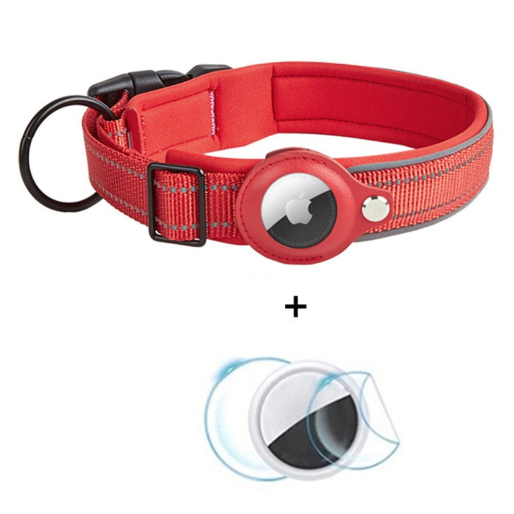 Hundhalsband med Hållare för AirTag 1. & 2. Gen. - Storlek M (38-45 cm) - Röd