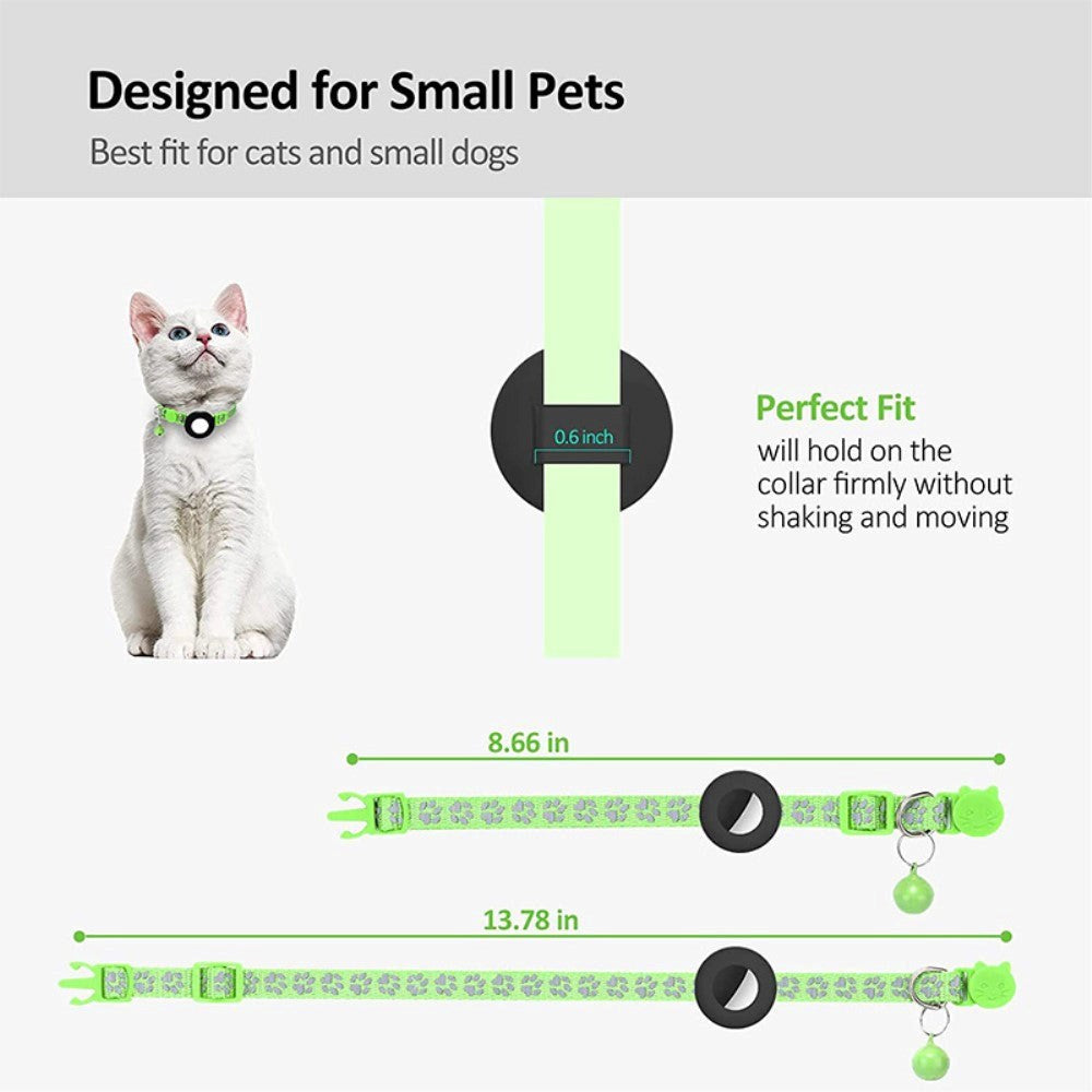 Katthalsband med AirTag Silikon Skal & Reflektorer - Grön