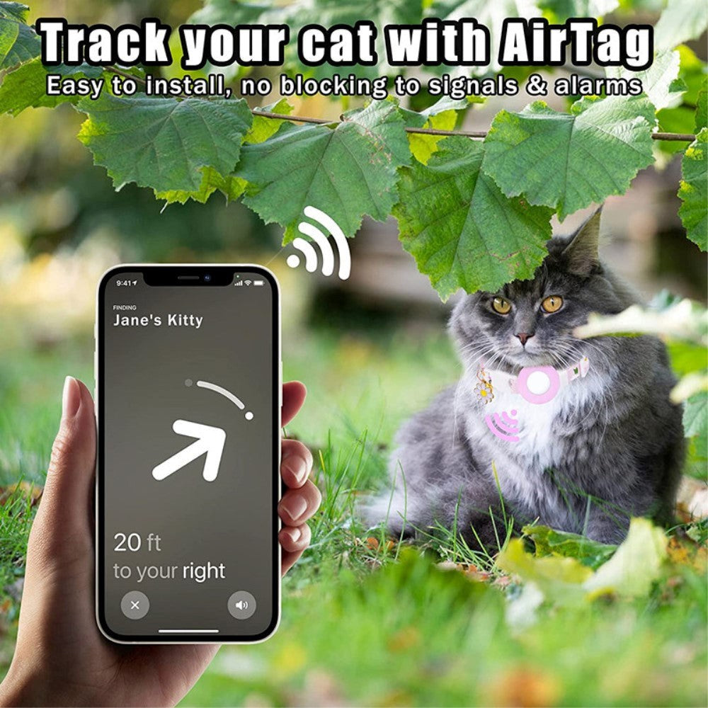 Katthalsband med AirTag Silikonskydd & Film - Lila med Tusenskönor