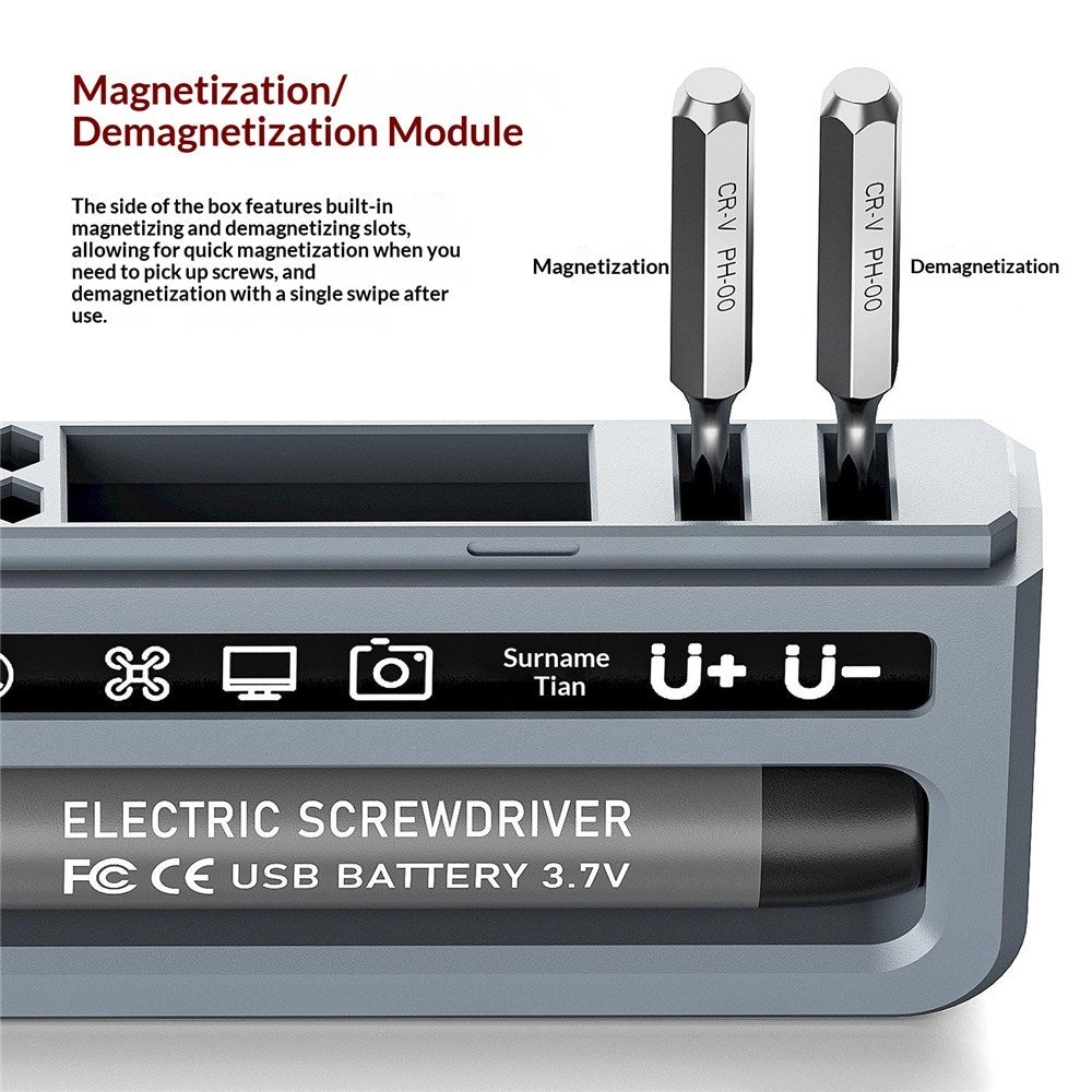 Elektroniskt Skruvmejselset 32-i-1 med USB-C-Laddning - Grå