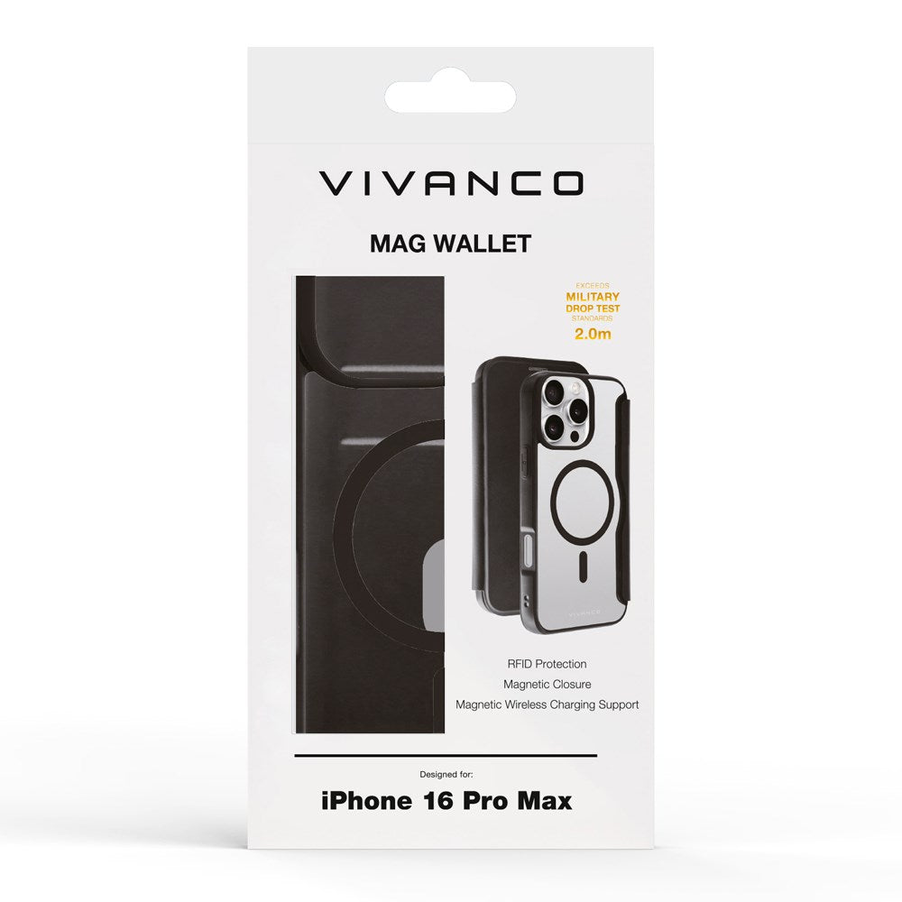 iPhone 16 Pro Max Vivanco Classic Konstläder Plånboksfodral - MagSafe Kompatibelt - Svart