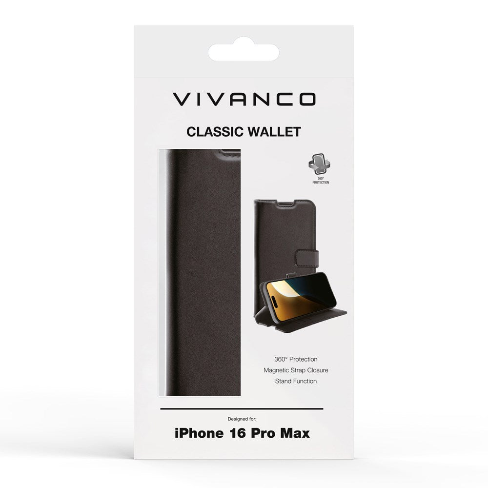 iPhone 16 Pro Max Vivanco Classic Konstläder Plånboksfodral - Svart