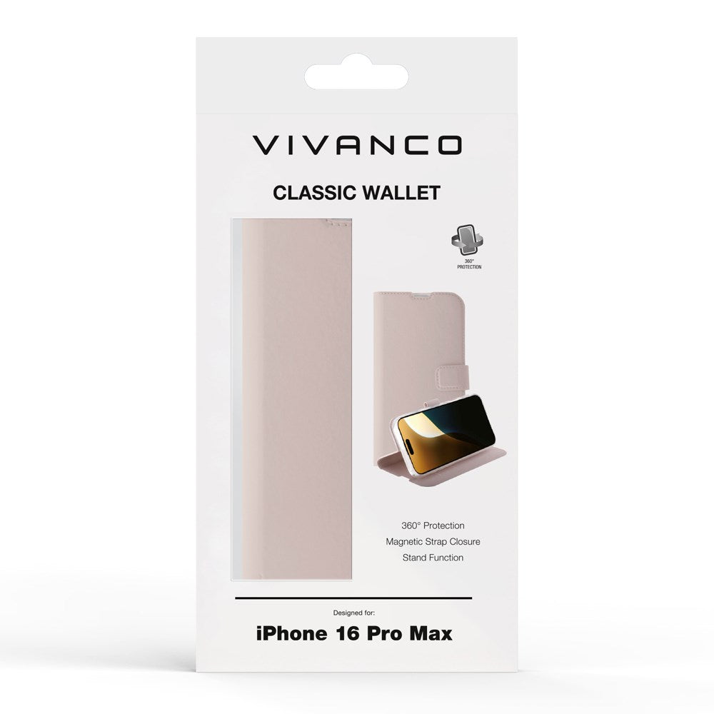 iPhone 16 Pro Max Vivanco Classic Konstläder Plånboksfodral - Greige