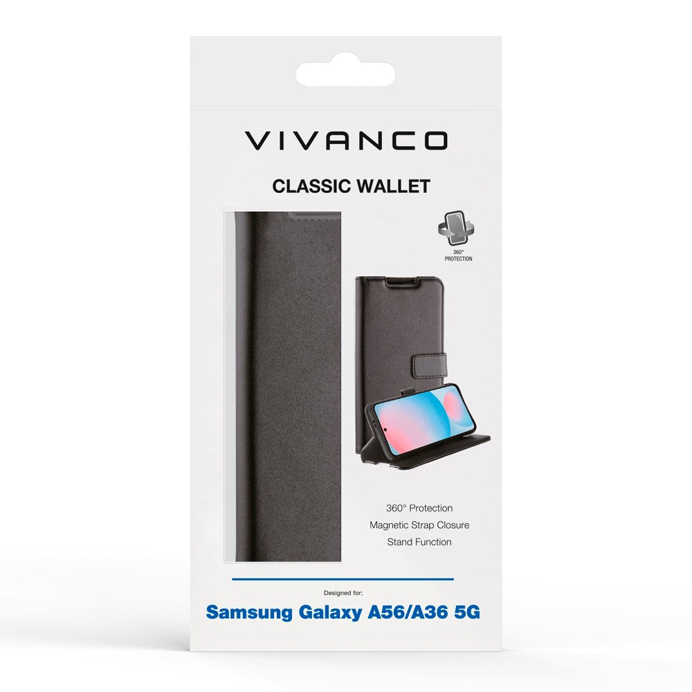 Samsung Galaxy A56 (5G) / A36 (5G) - Vivanco Classic Wallet Flip Fodral m. Ficka - Svart