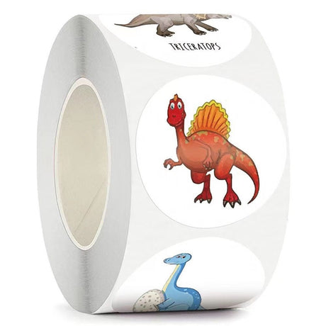Rulle med 500 Klistermärken med Tecknade Dinosaurier - V1