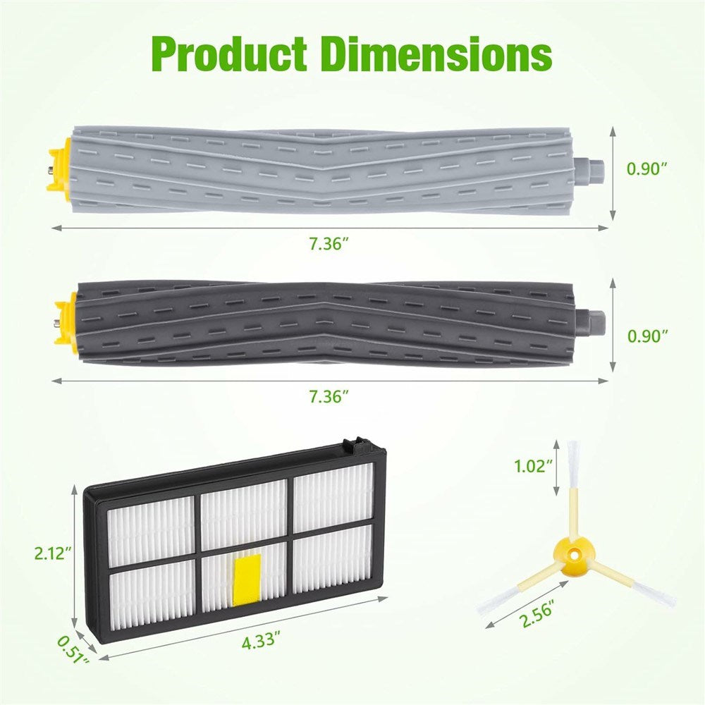 iRobot Roomba 980 / 960 / 880 / 870 / 800 Tillbehörssats m. Filter & Borste - 8 st - Vit / Svart