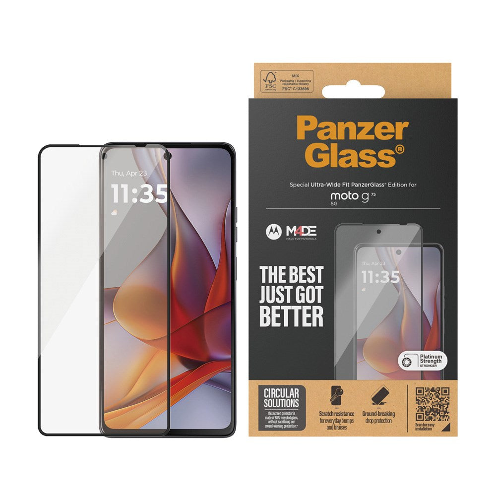 Motorola Moto G75 (5G) - PanzerGlass Ultra-Wide Fit Skärmskyddsglas - Transparent / Svart Kant