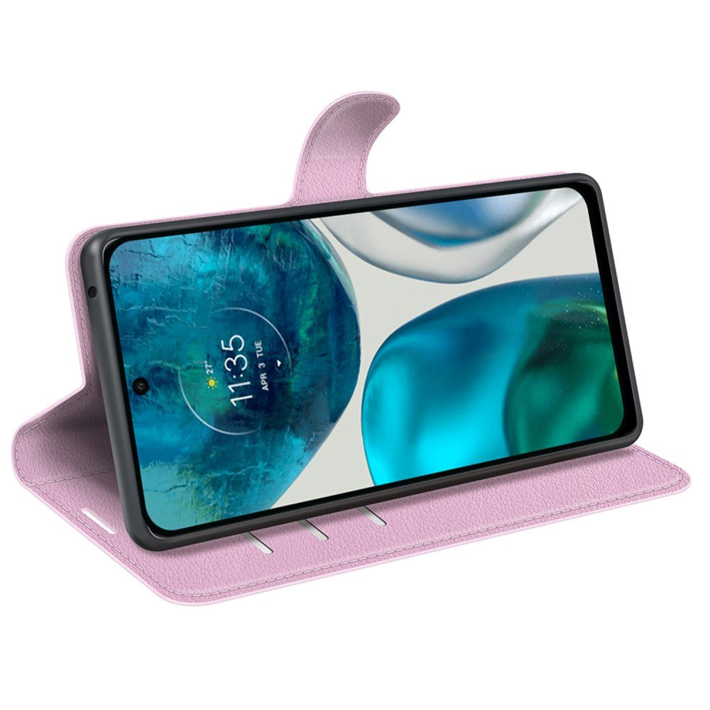 Motorola Moto G42 Litchi Konstläder Fodral m. Plånbok - Rosa