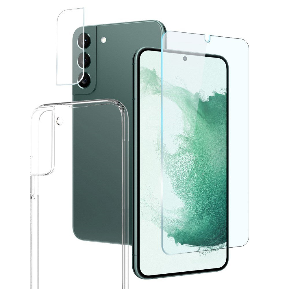 NORTHJO Samsung Galaxy S22 | 3-i-1 360° Skyddsset med Skal | Skärmskydd | Kameralinsskydd - Genomskinlig