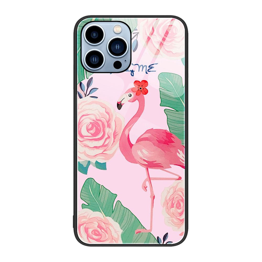 iPhone 14 Pro Skal med Glasbaksida - Flamingo