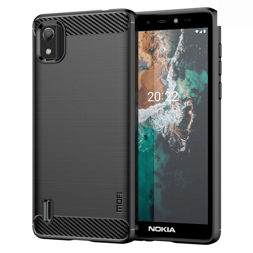 Nokia C2 2nd Edition Mofi Brushed Carbon Fiber Flexibel Plast Skal - Svart