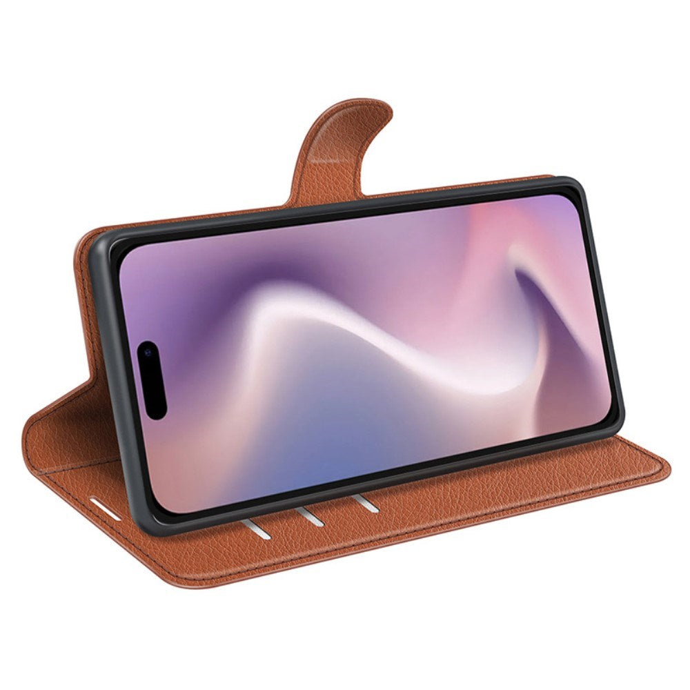 EIDERWOOD iPhone 16 Plånboksfodral Litchi Textur - Brun