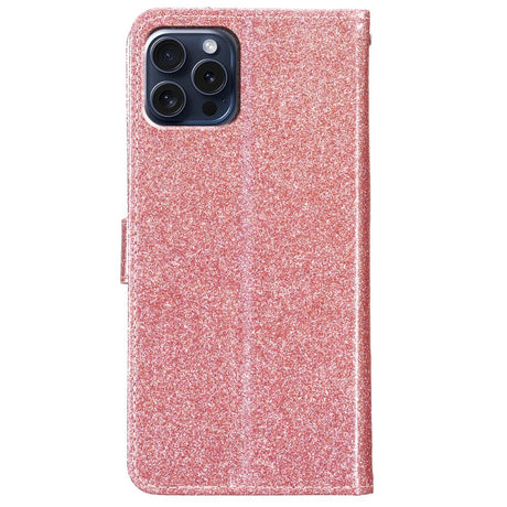 EIDERWOOD iPhone 16 Pro Läder Flip Fodral med Plånbok och Rem - Glitter - Rose Gold