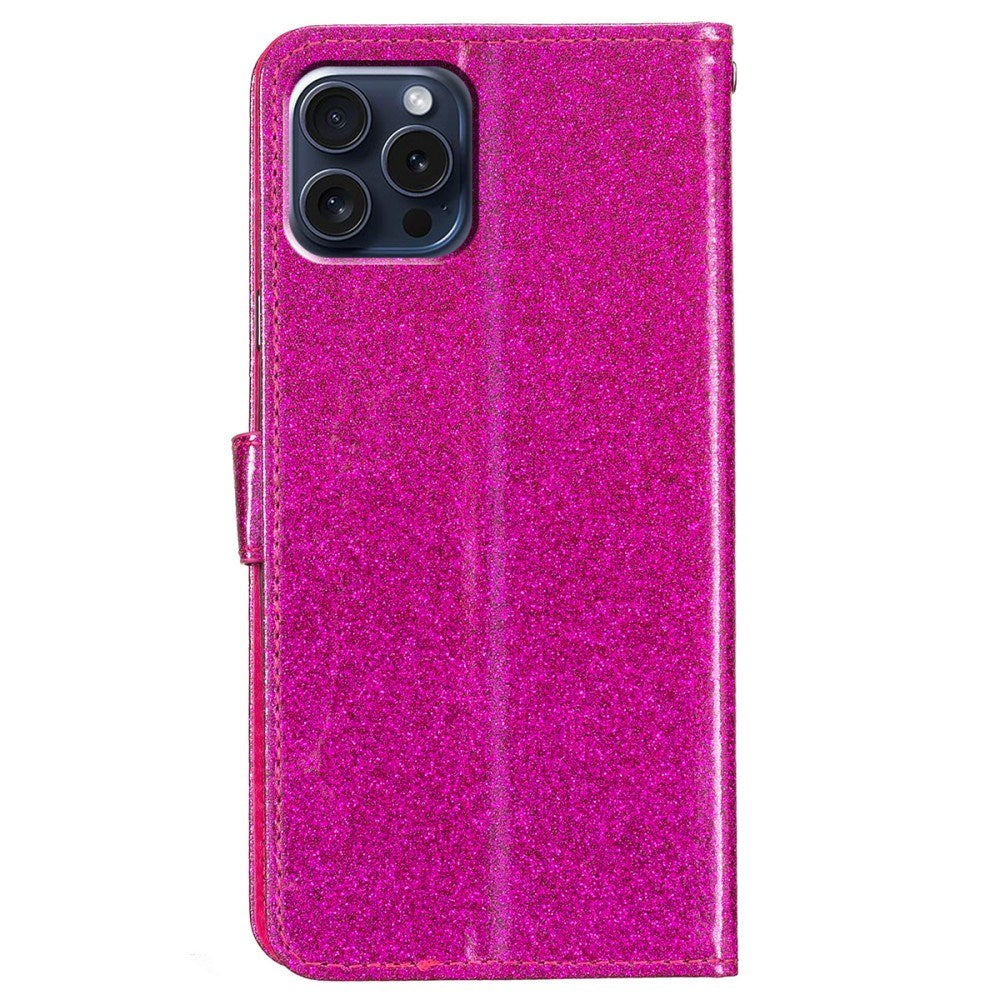 EIDERWOOD iPhone 16 Pro Läder Flip Fodral med Plånbok och Rem - Glitter - Pink