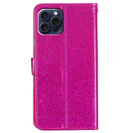 EIDERWOOD iPhone 16 Pro Läder Flip Fodral med Plånbok och Rem - Glitter - Pink