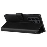 EIDERWOOD Samsung Galaxy S23 Ultra Konstläderfodral med Plånbok & Stativfunktion - Svart