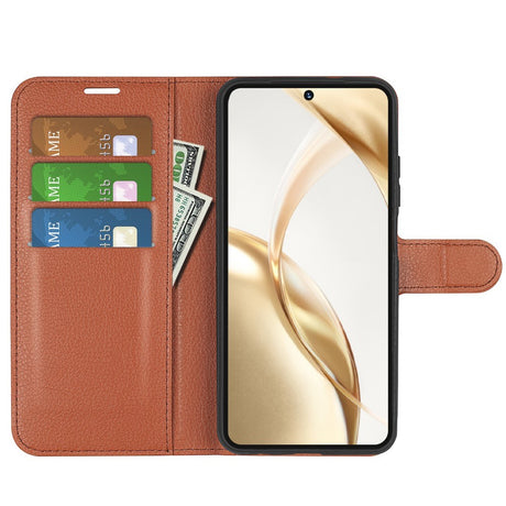 EIDERWOOD Honor 200 5G Fodral med Kortficka – Litchi Textur Konstläder Flipfodral - Brun