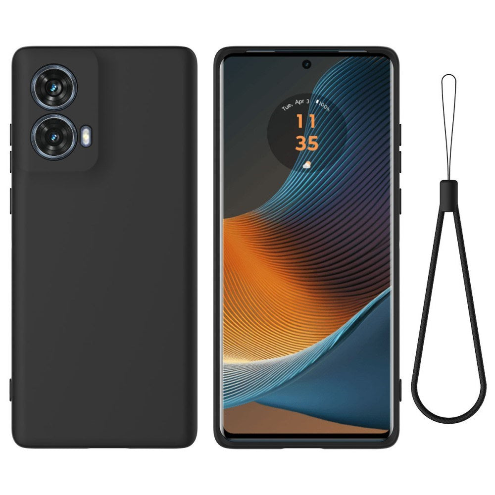 Motorola Moto G85 (5G) Liquid Silikon Skal med Rem - Svart