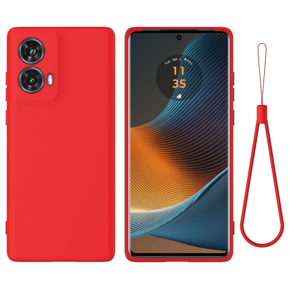 Motorola Moto G85 (5G) Liquid Silikon Skal med Rem - Röd