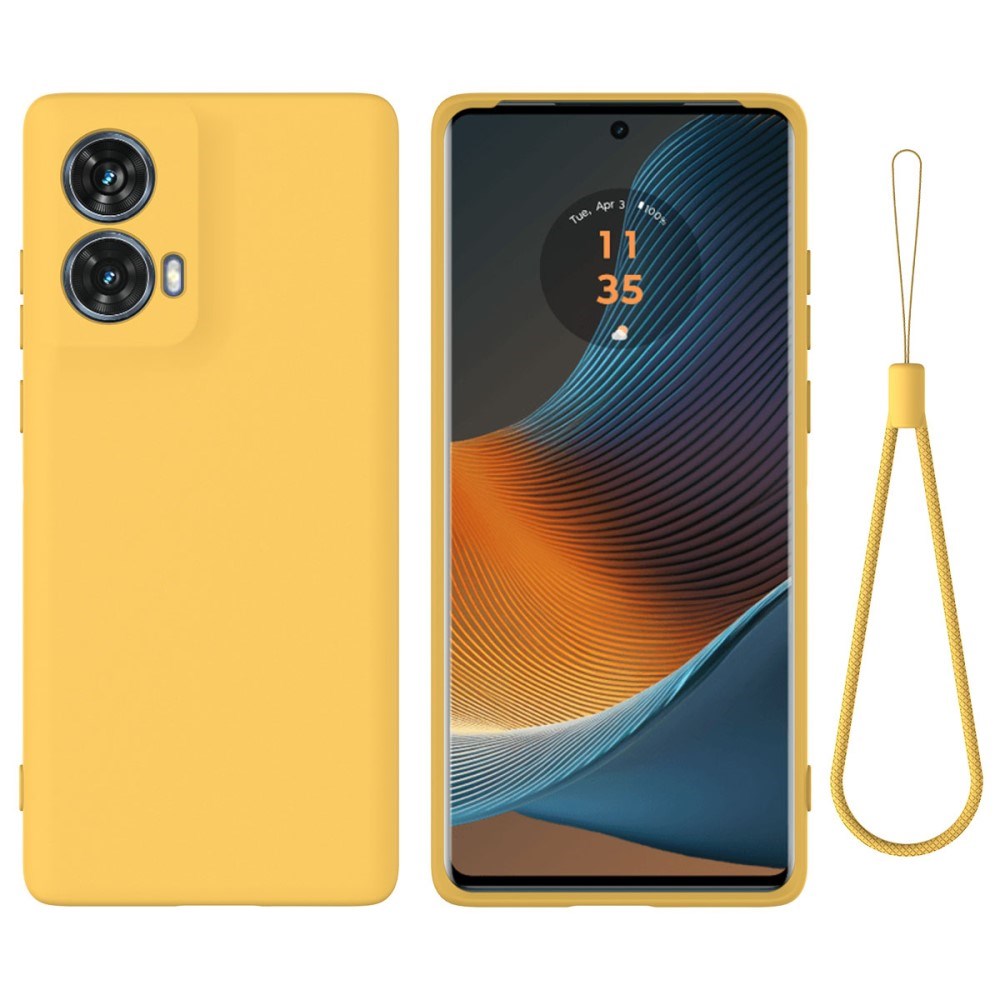 Motorola Moto G85 (5G) Liquid Silikon Skal med Rem - Gul