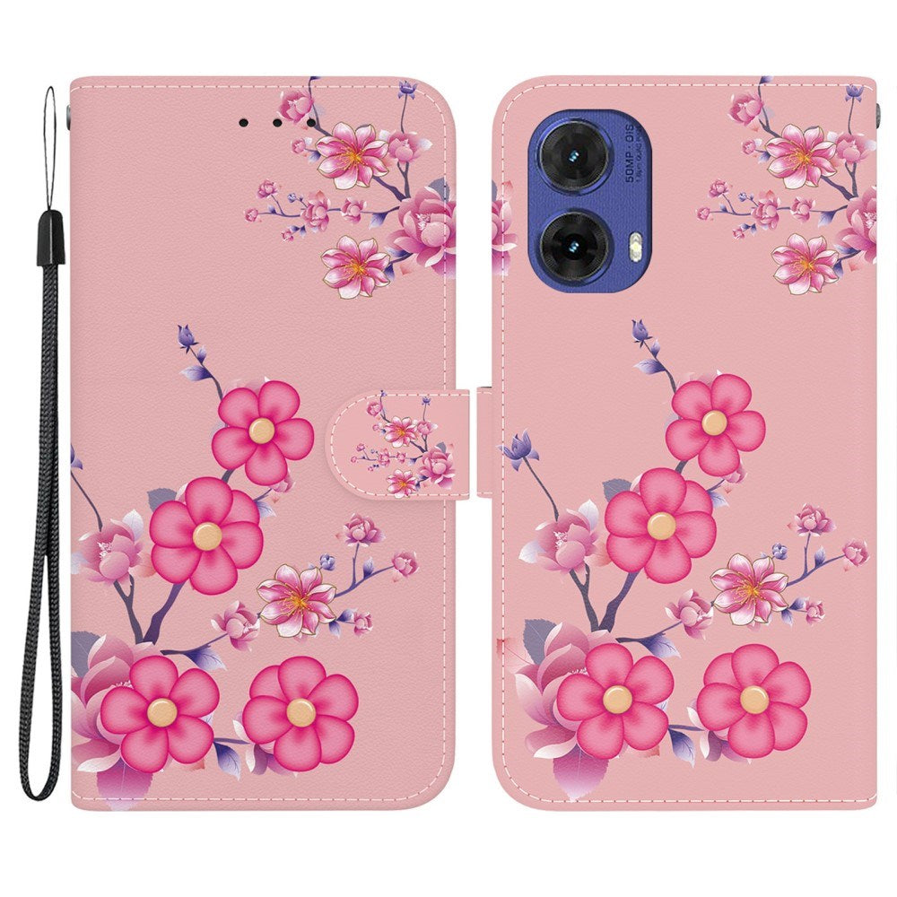 EIDERWOOD Motorola Moto G85 (5G) Konstläder Plånboksfodral med Rem - Rosa Blommor