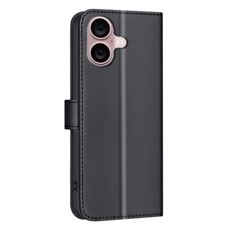 iPhone 16 Rutigt Konstläder Plånboksfodral med Rem - Svart