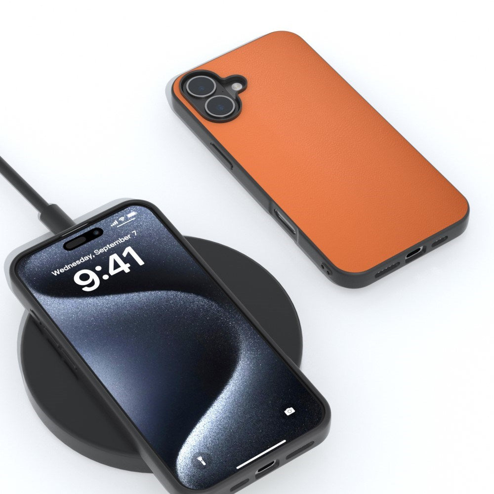 EIDERWOOD iPhone 16 Konstläder Belagd Plastskal - Orange