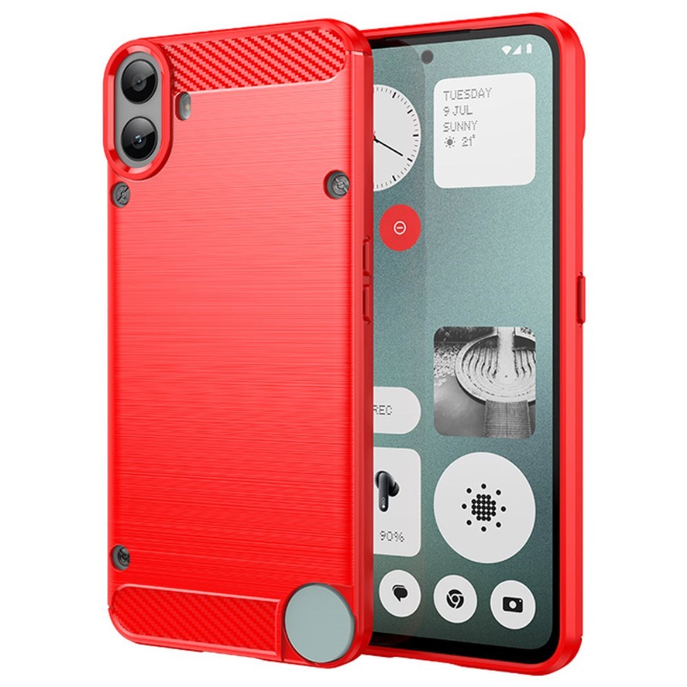 EIDERWOOD Nothing CMF Phone 1 Brushed Carbon Fiber Flexibelt Plast Skal - Röd