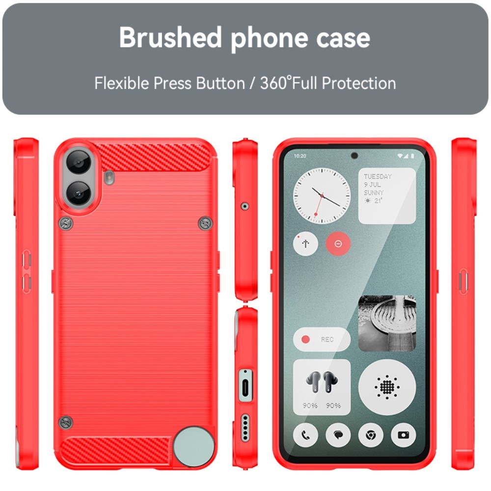 EIDERWOOD Nothing CMF Phone 1 Brushed Carbon Fiber Flexibelt Plast Skal - Röd