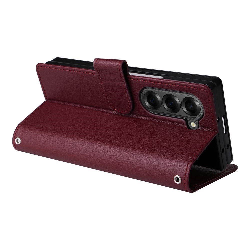EIDERWOOD Samsung Galaxy Z Fold6 Konstläder Fodral m. Korthållare & Rem - Mörkröd